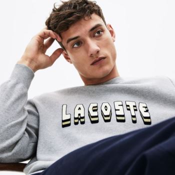 Lacoste 3D-Lettering Crewneck Cotton Blend Sweater - Svetr Pánské Šedé | CZ-IAocGQ